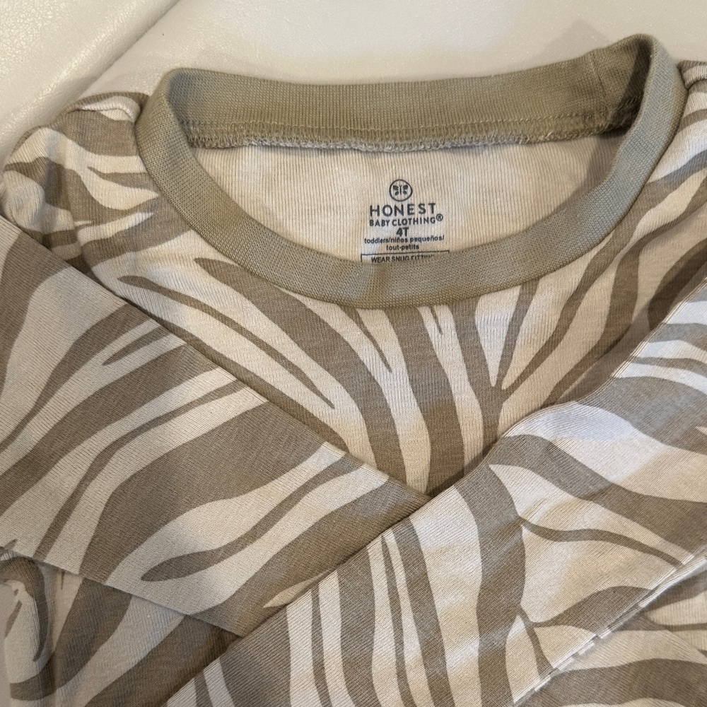 NWOT Honest Baby 100% Organic Cotton Neutral Zebra Print 2-Piece Pajamas